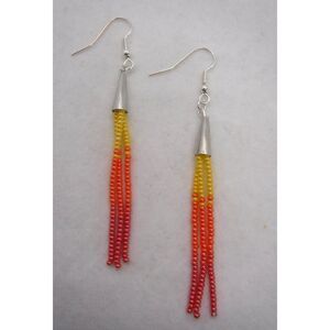 Earrings Beaded Silver, Yellow, Orange & Red